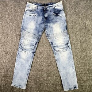 WAIMEA Men's Jeans Light Wash 38x32 Skinny Fit Stretch Denim Moto Zipper